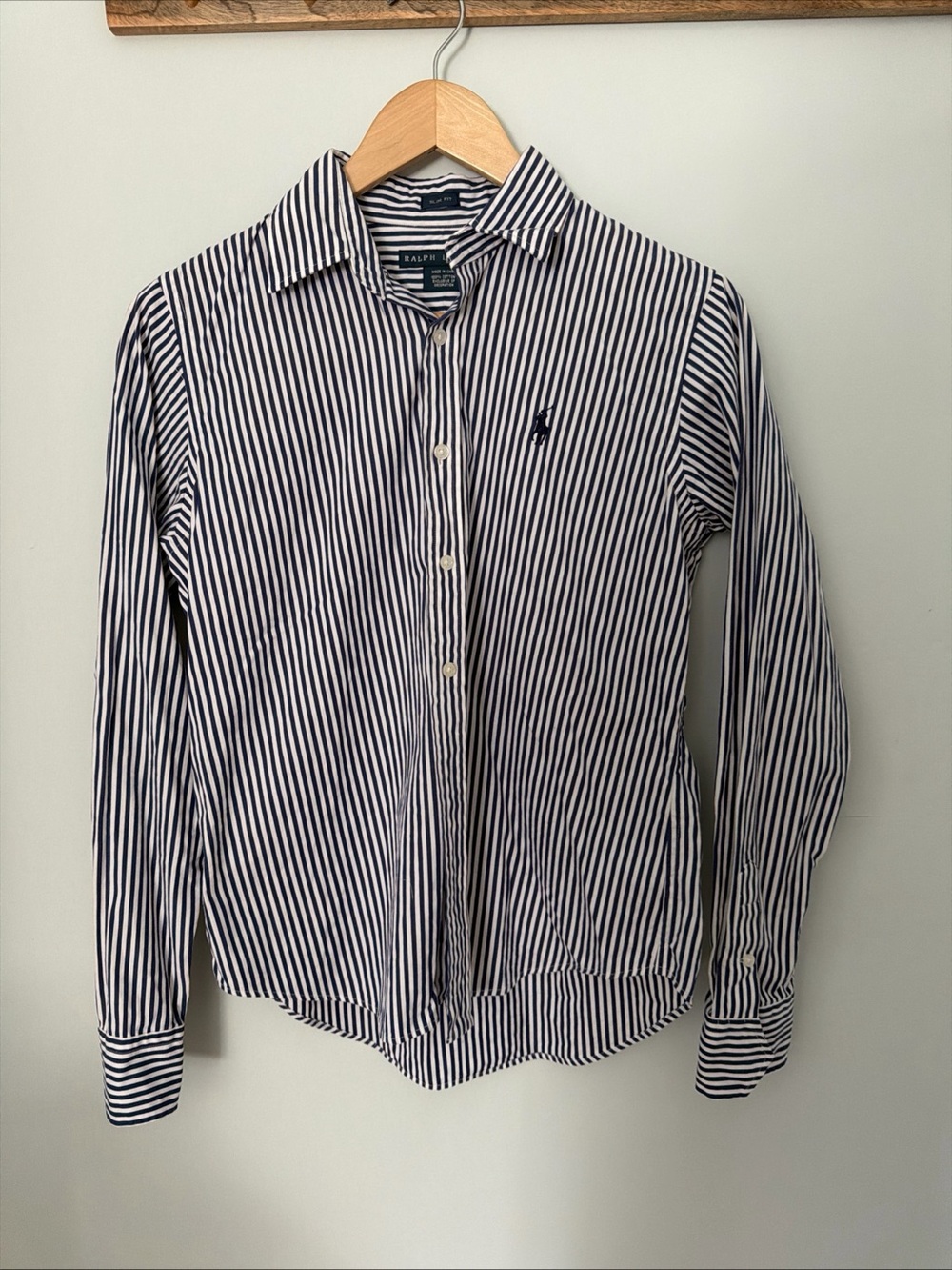 Ralph Lauren Boys Navy & White Button-Down Long Sleeve Cotton Shirt 8 Slim